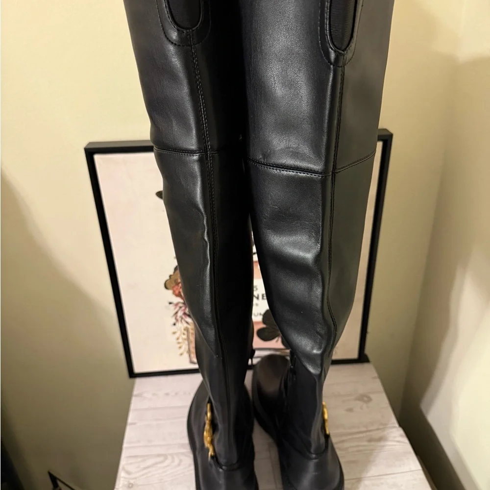 Guess Jellio Black Over-the-Knee Boots with Gold Accent